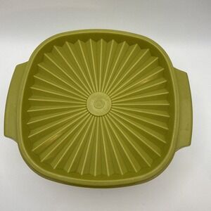 Vintage Tupperware Servalier Olive Green Bowl #840-15 With Sunburst Lid #841-18